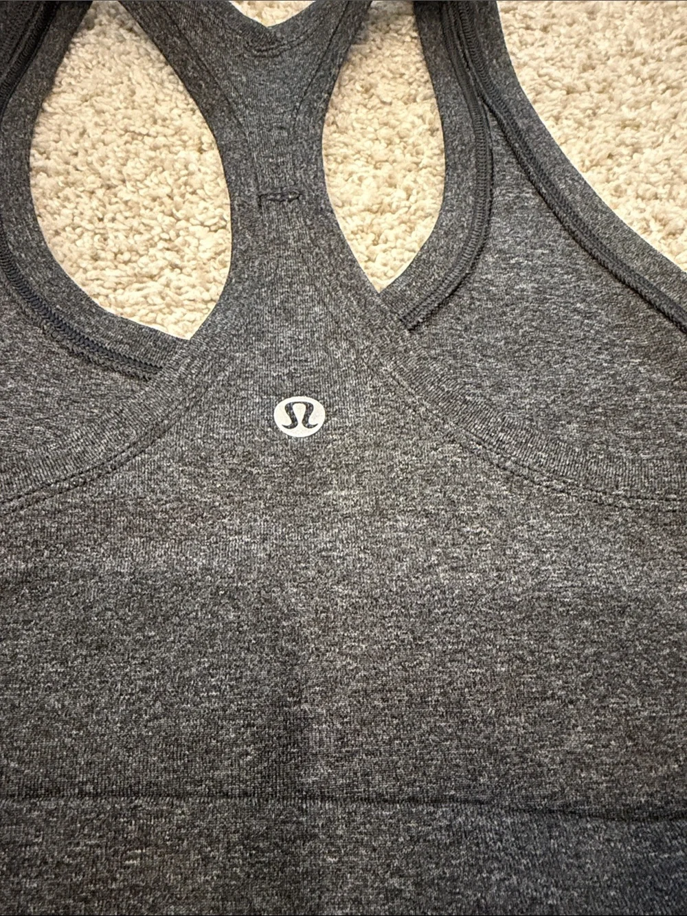 Lululemon size 6 Racerback Tank Top. Dark gray Worn once looks/feels brand new.